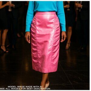 VTG Terramina Maxi Pencil Skirt 10 Pink Crinkle Ruched Church Formal Cocktail